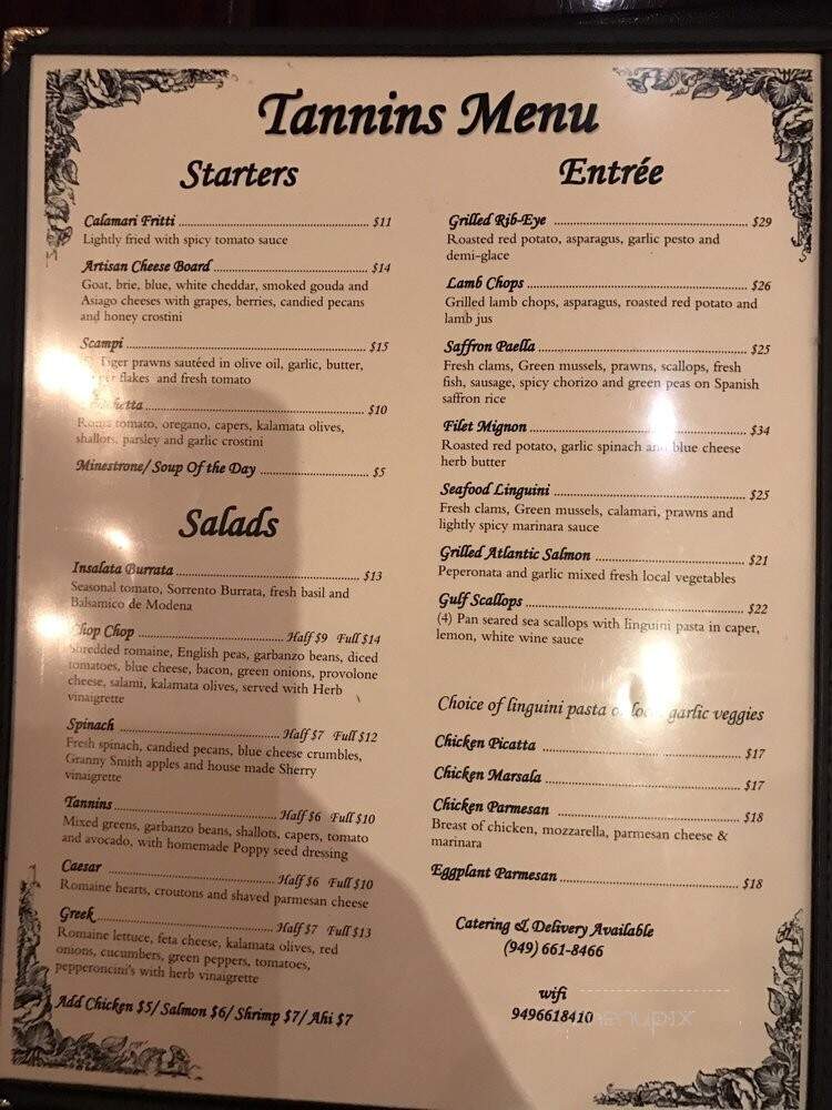 Tannins Restaurant & Wine Bar - San Juan Capistrano, CA menu_pic