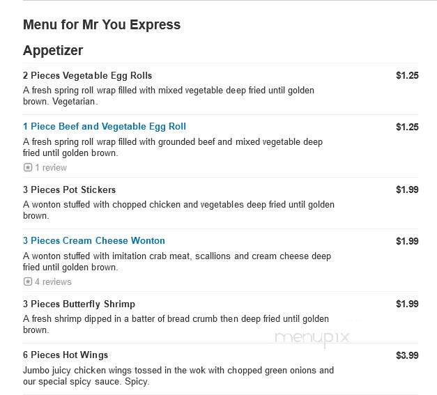 Mr You Express - Rancho Cucamonga, CA menu_pic