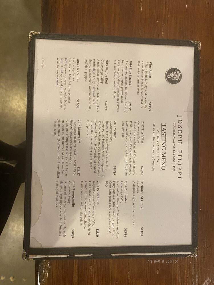 J Filippi Winery Tasting Room - Rancho Cucamonga, CA menu_pic