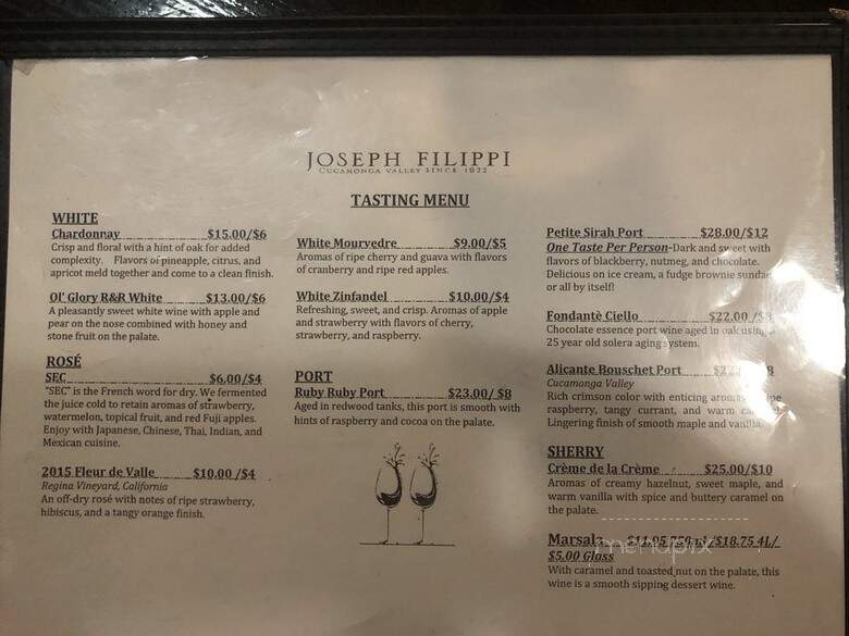 J Filippi Winery Tasting Room - Rancho Cucamonga, CA menu_pic
