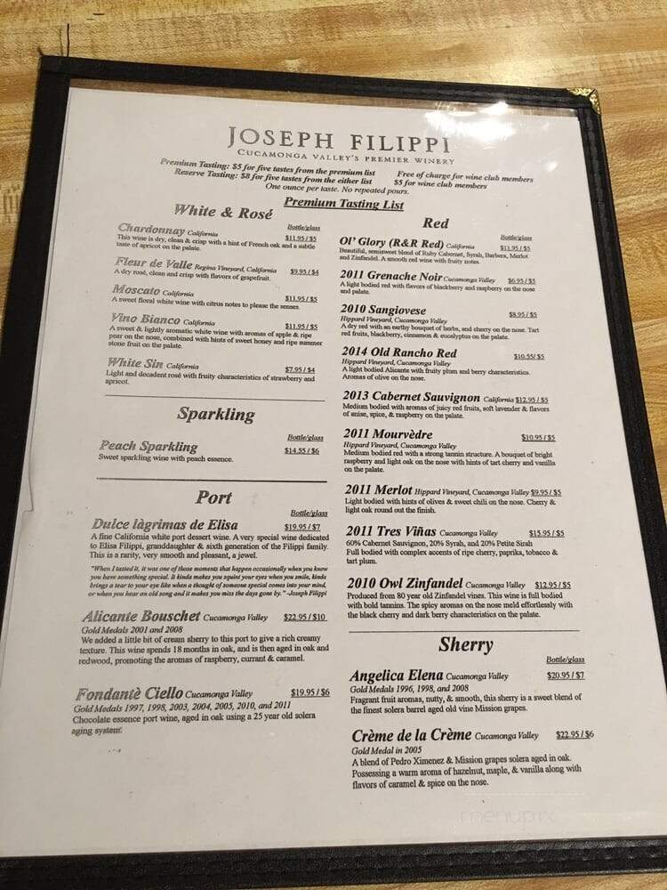 J Filippi Winery Tasting Room - Rancho Cucamonga, CA menu_pic