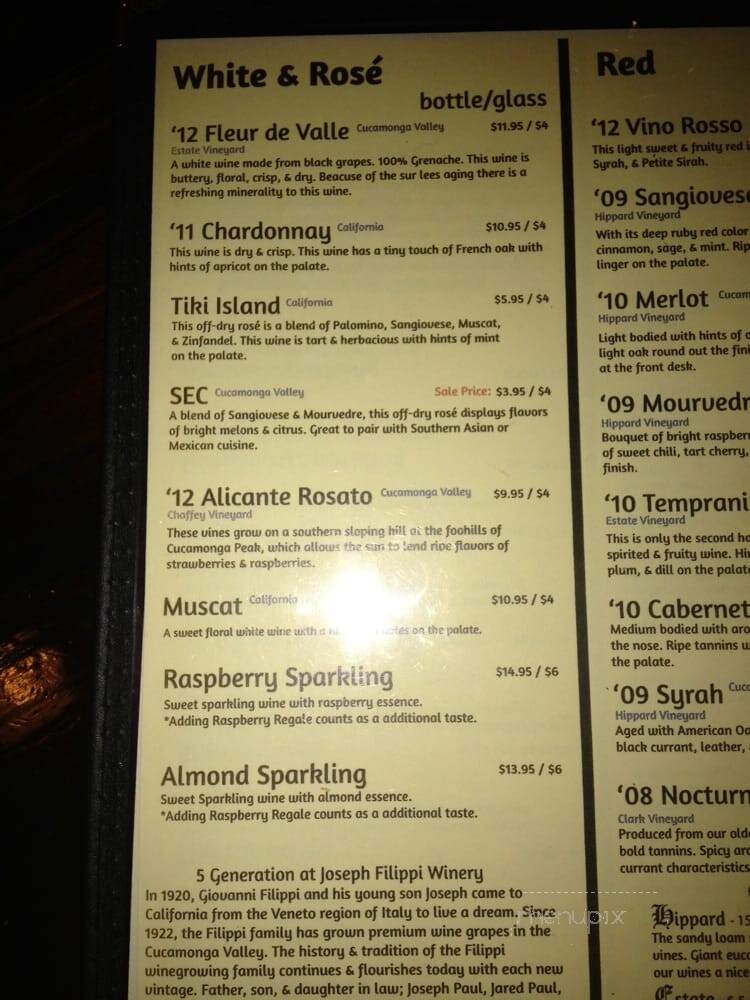 J Filippi Winery Tasting Room - Rancho Cucamonga, CA menu_pic