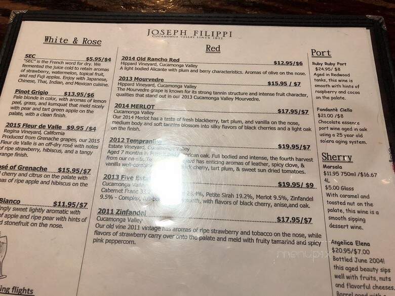 J Filippi Winery Tasting Room - Rancho Cucamonga, CA menu_pic
