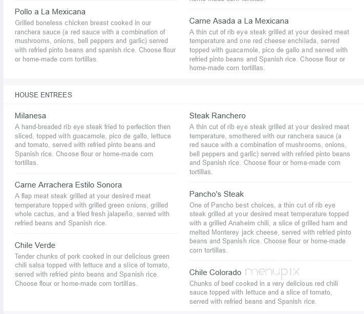 Pancho Villas Mexican Grill Restaurant & Entertainment - Fontana, CA menu_pic