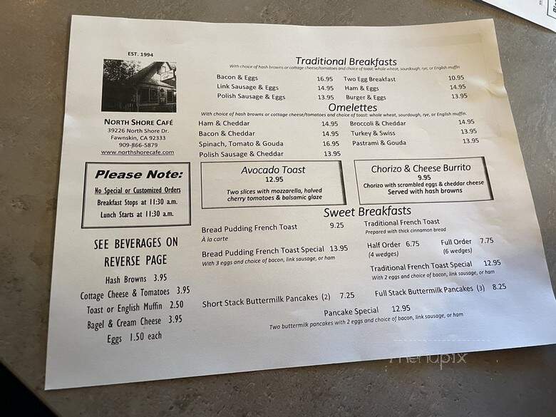 North Shore Cafe - Fawnskin, CA menu_pic