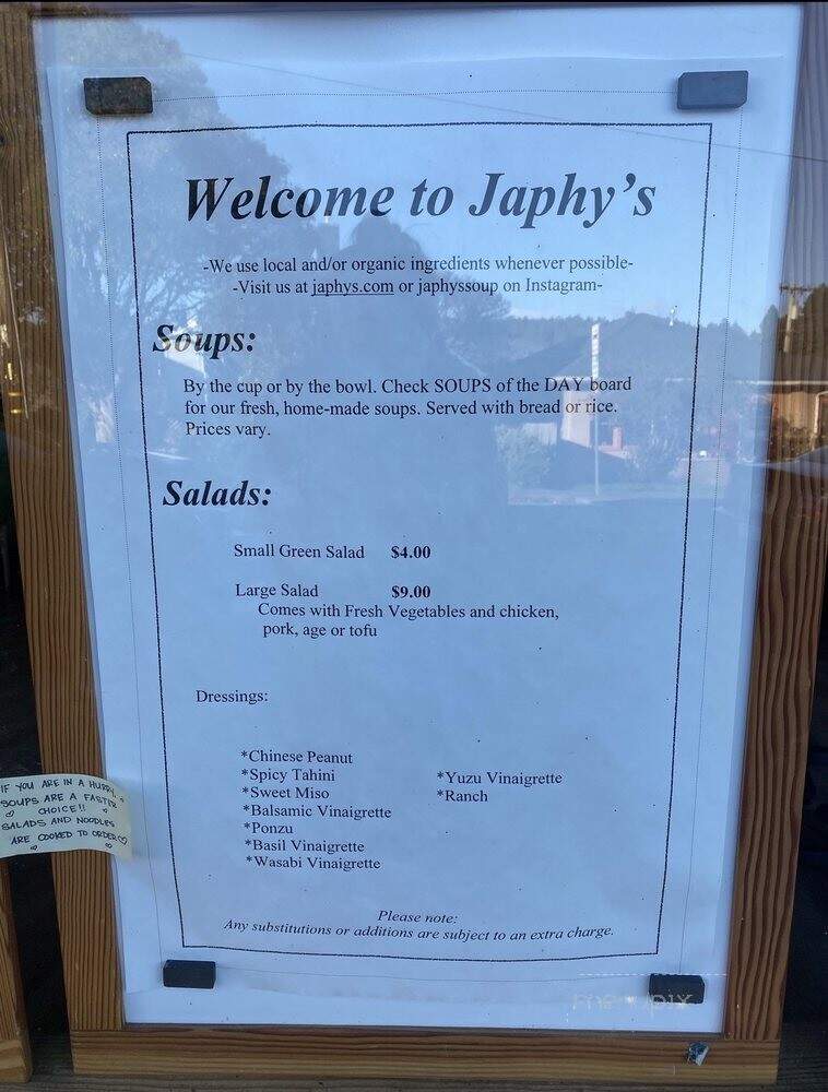 Japhy's Soup & Noodles - Arcata, CA menu_pic