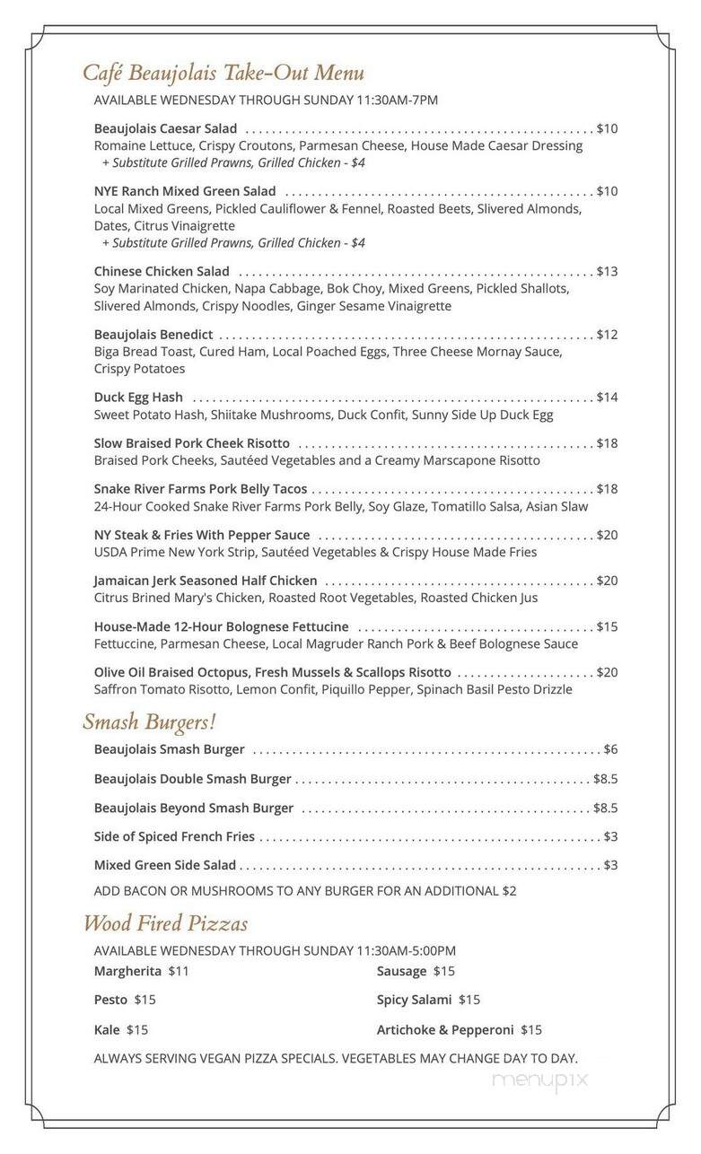 Cafe Beaujolais - Mendocino, CA menu_pic
