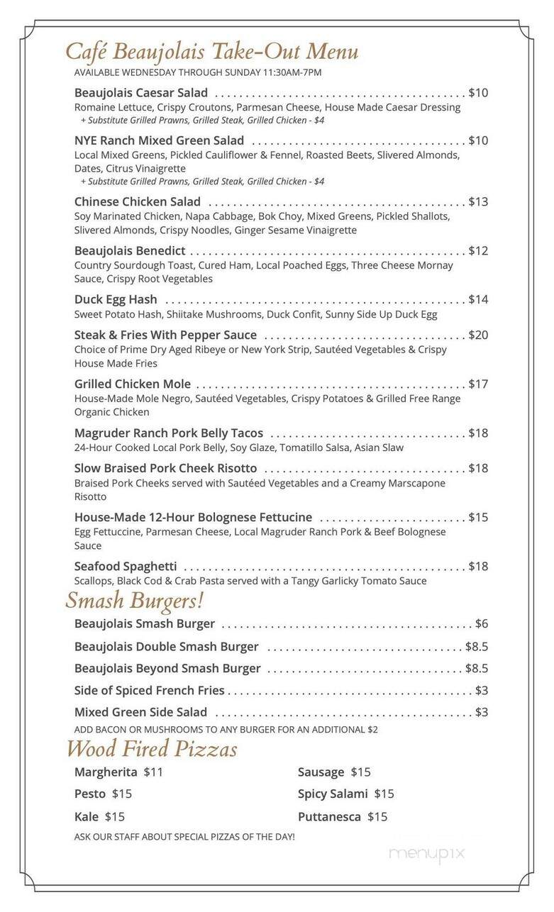Cafe Beaujolais - Mendocino, CA menu_pic