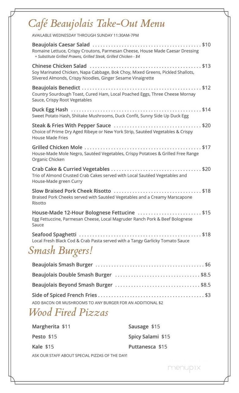 Cafe Beaujolais - Mendocino, CA menu_pic