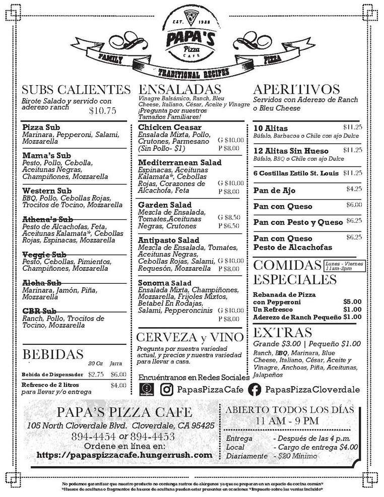 Papa's Pizza Cafe - Cloverdale, CA