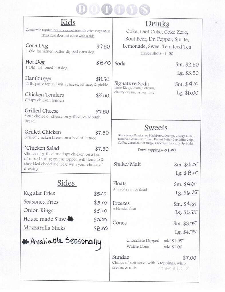 Dotty's Korner Kitchen - Etna, CA menu_pic