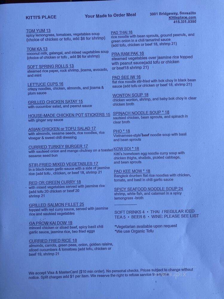 Kitti's Place - Sausalito, CA menu_pic