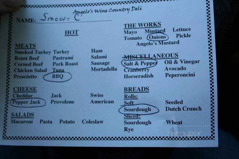 Angelo's Wine Country Deli - Sonoma, CA menu_pic