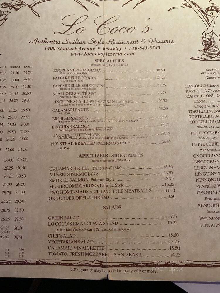 Lococo's Restaurant & Pizzeria - Berkeley, CA menu_pic