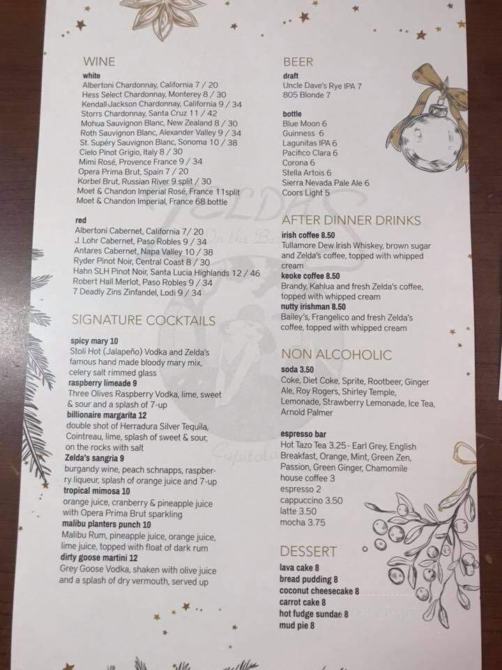 Zelda's On The Beach - Capitola, CA menu_pic