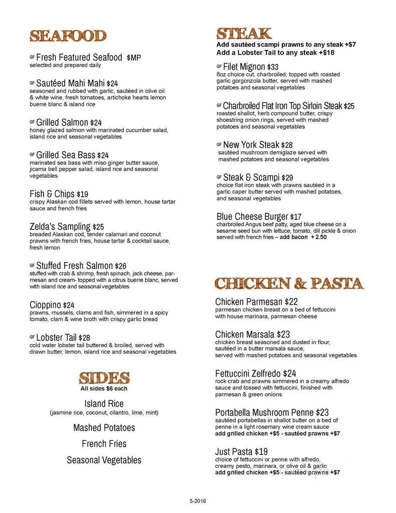 Zelda's On The Beach - Capitola, CA menu_pic