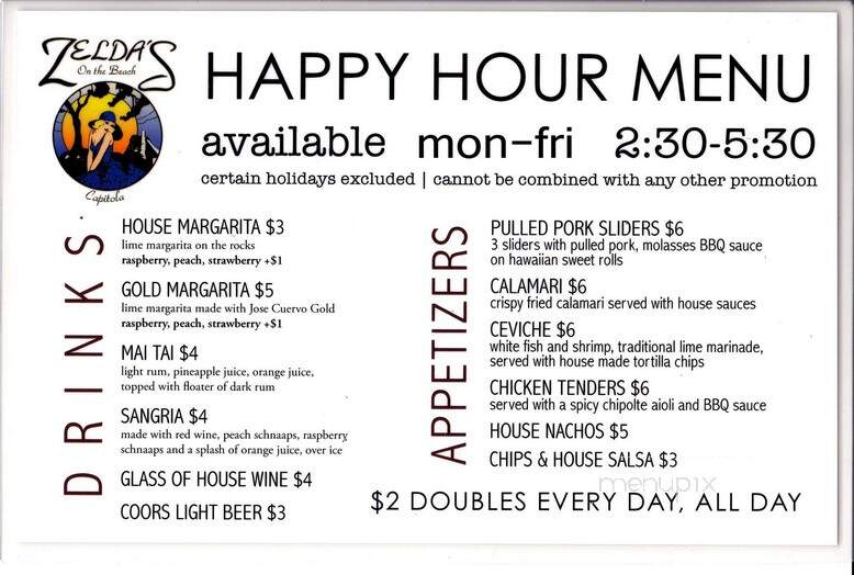 Zelda's On The Beach - Capitola, CA menu_pic