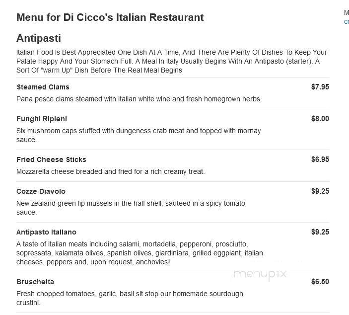 Di Cicco's Italian Restaurant - Campbell, CA menu_pic