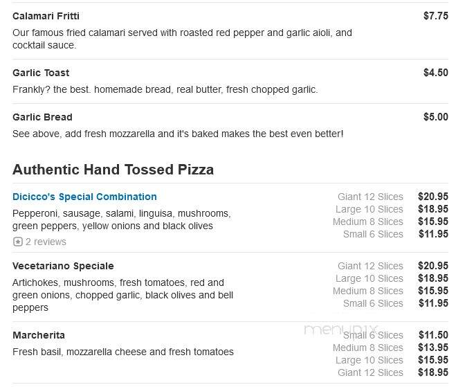 Di Cicco's Italian Restaurant - Campbell, CA menu_pic