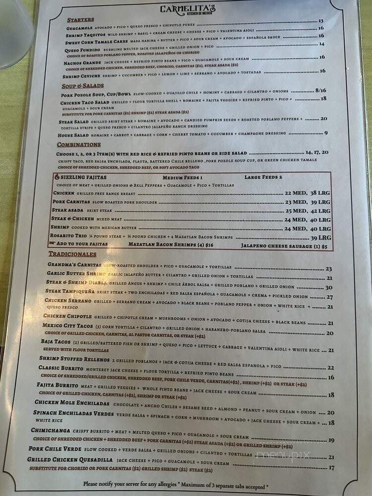 Carmelita's Mexican Restaurant - Fair Oaks, CA menu_pic