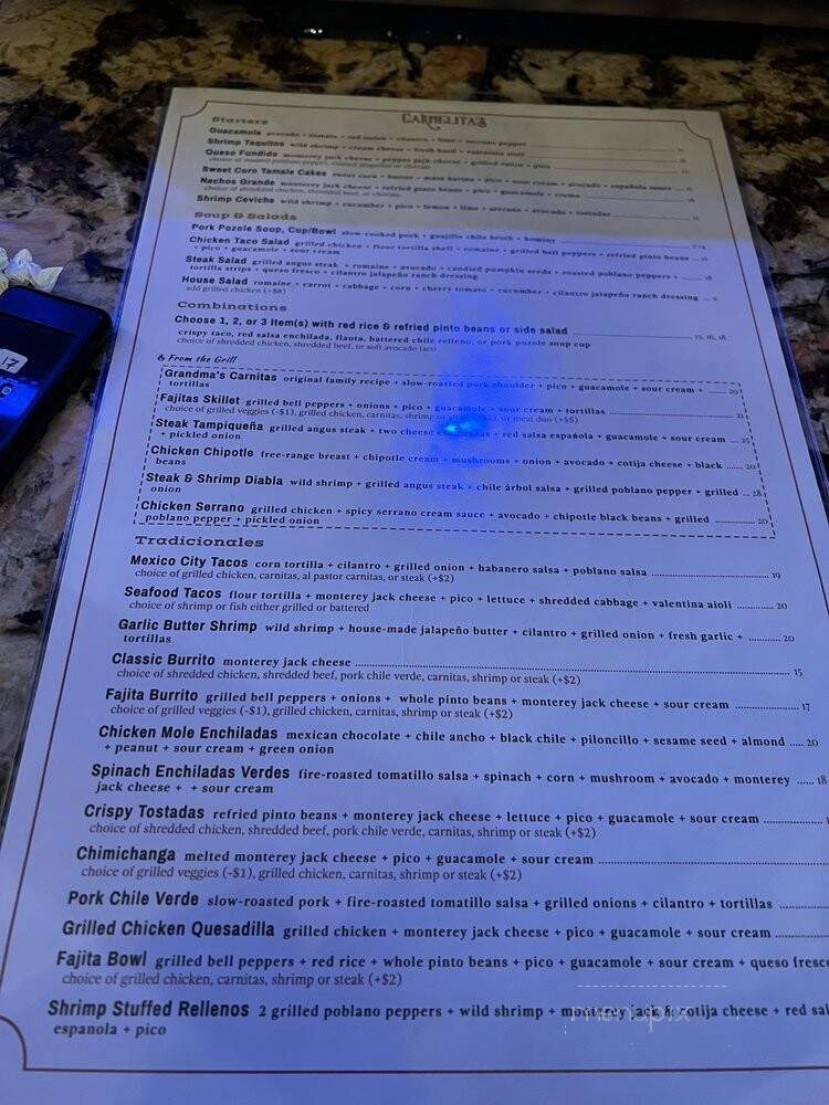 Carmelita's Mexican Restaurant - Fair Oaks, CA menu_pic