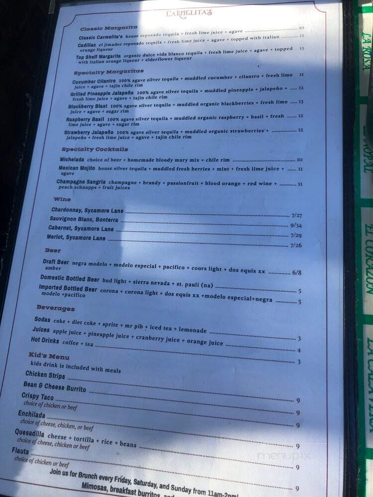 Carmelita's Mexican Restaurant - Fair Oaks, CA menu_pic