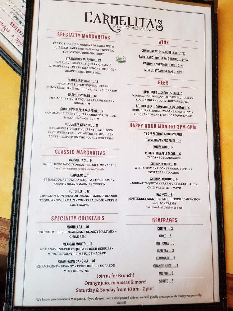 Carmelita's Mexican Restaurant - Fair Oaks, CA menu_pic