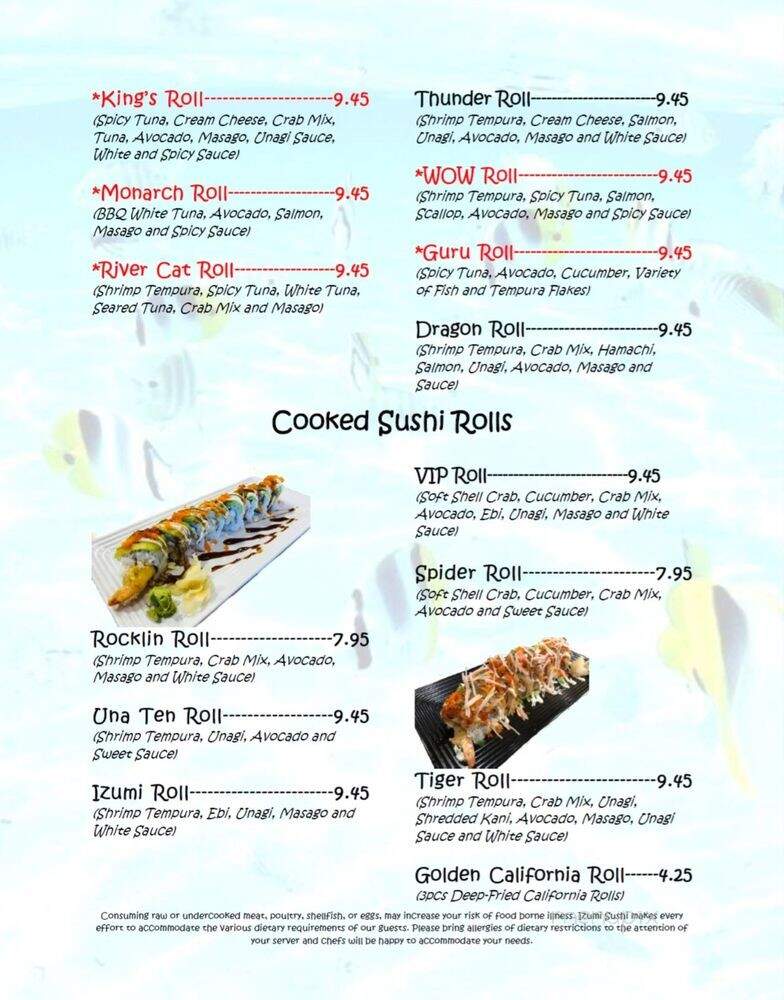 Izumi Japanese Restaurant - Rocklin, CA menu_pic