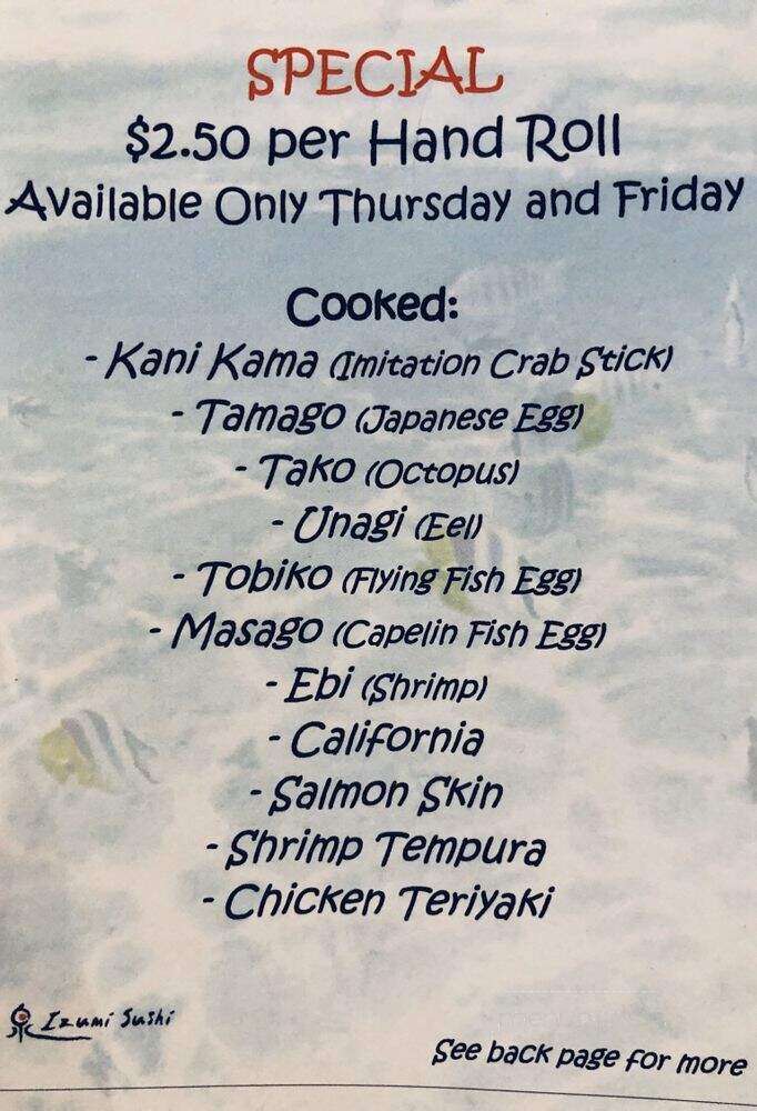 Izumi Japanese Restaurant - Rocklin, CA menu_pic