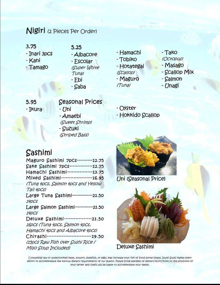 Izumi Japanese Restaurant - Rocklin, CA menu_pic