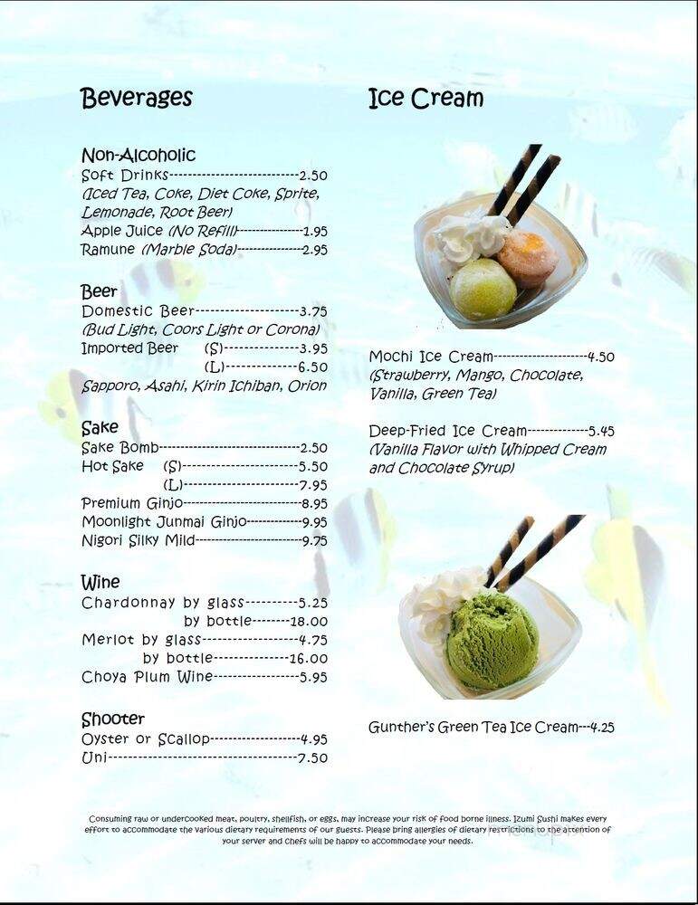 Izumi Japanese Restaurant - Rocklin, CA menu_pic