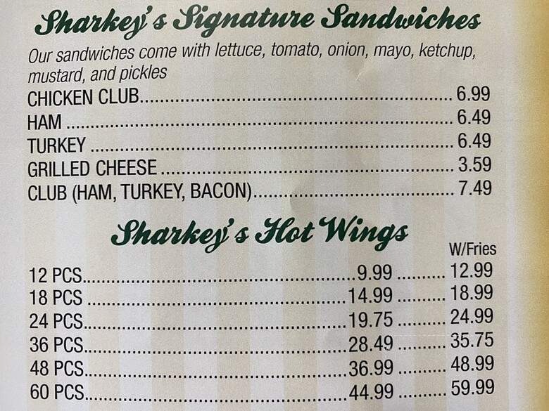 Sharkey's Family Billiards - Turlock, CA menu_pic
