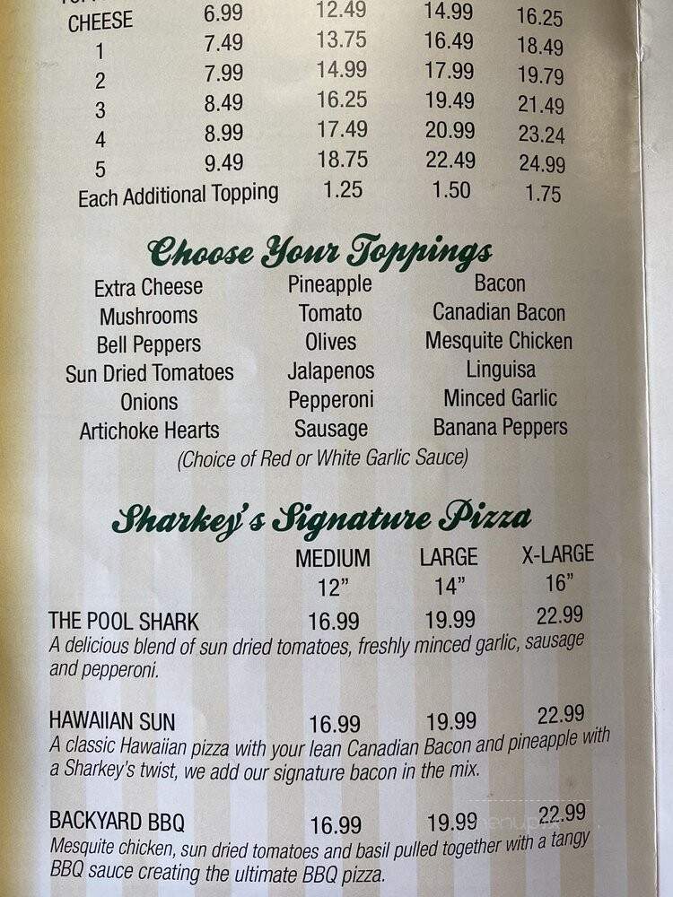 Sharkey's Family Billiards - Turlock, CA menu_pic