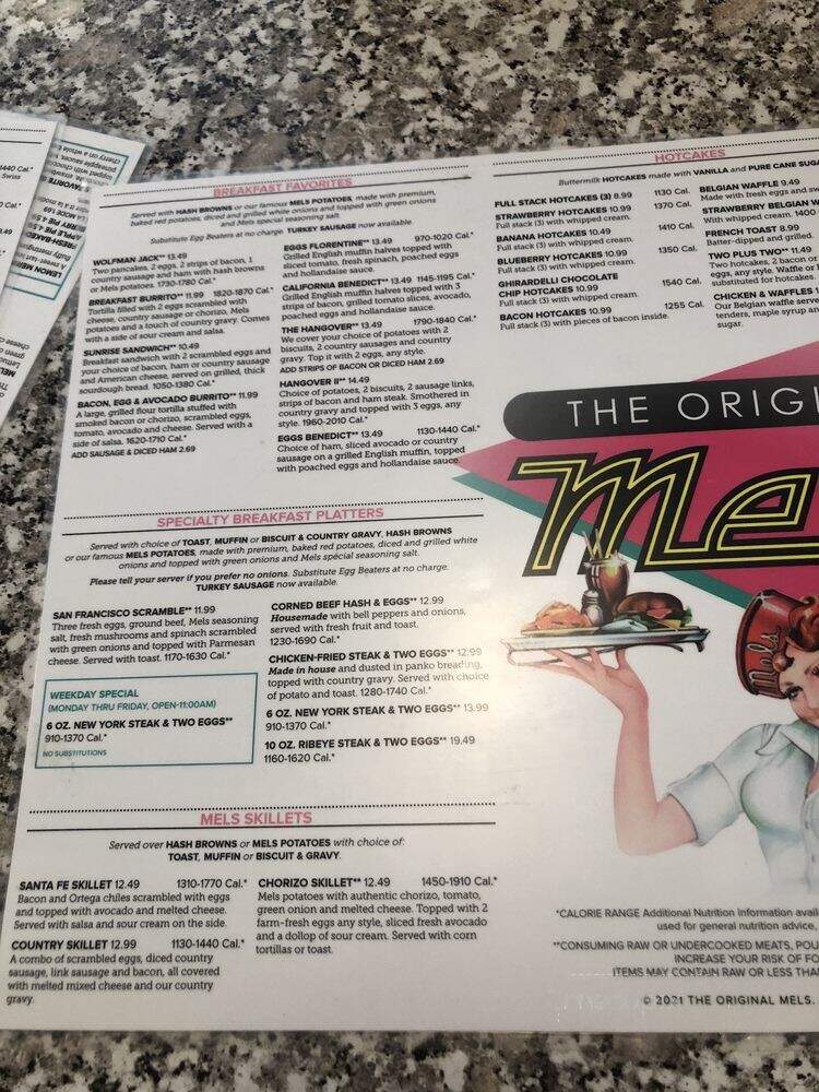 Original Mel's - Placerville, CA menu_pic