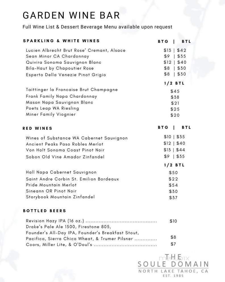 Soule Domain - Kings Beach, CA menu_pic