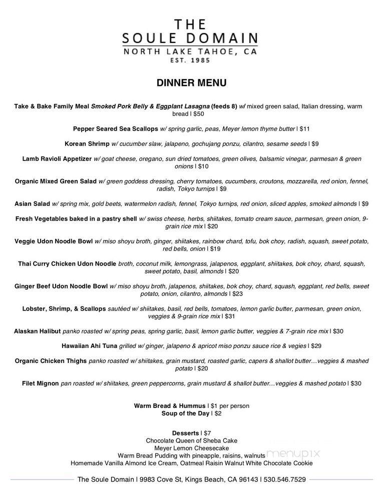 Soule Domain - Kings Beach, CA menu_pic