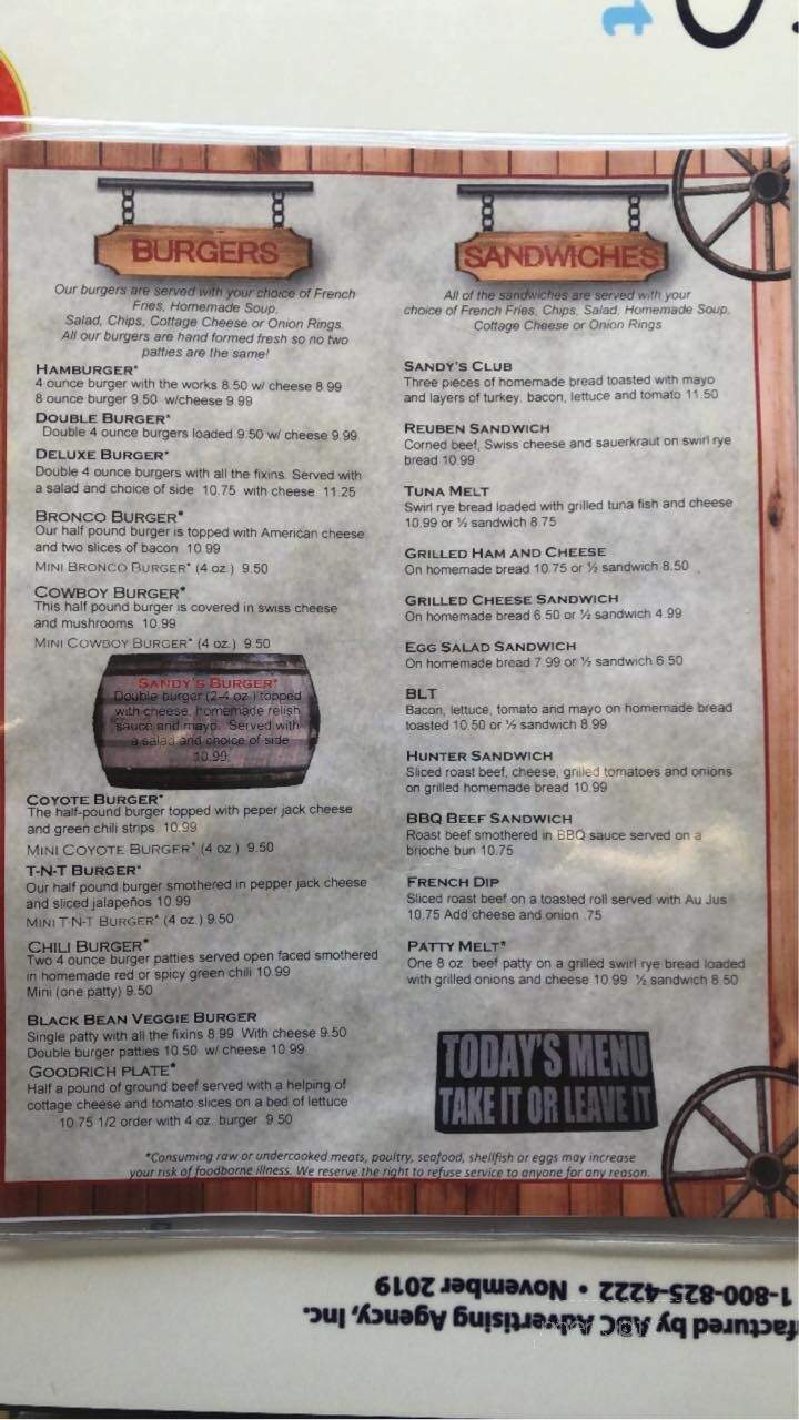 Sandy's Restaurant - Colorado Springs, CO menu_pic