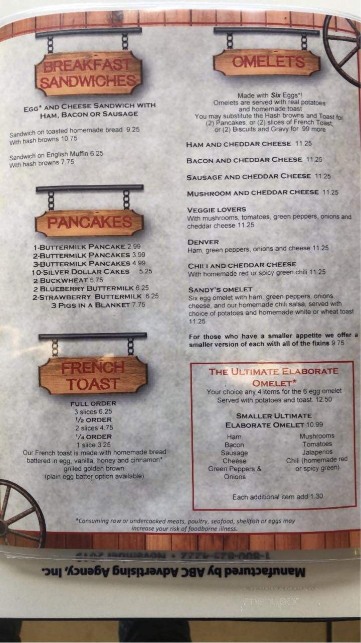 Sandy's Restaurant - Colorado Springs, CO menu_pic