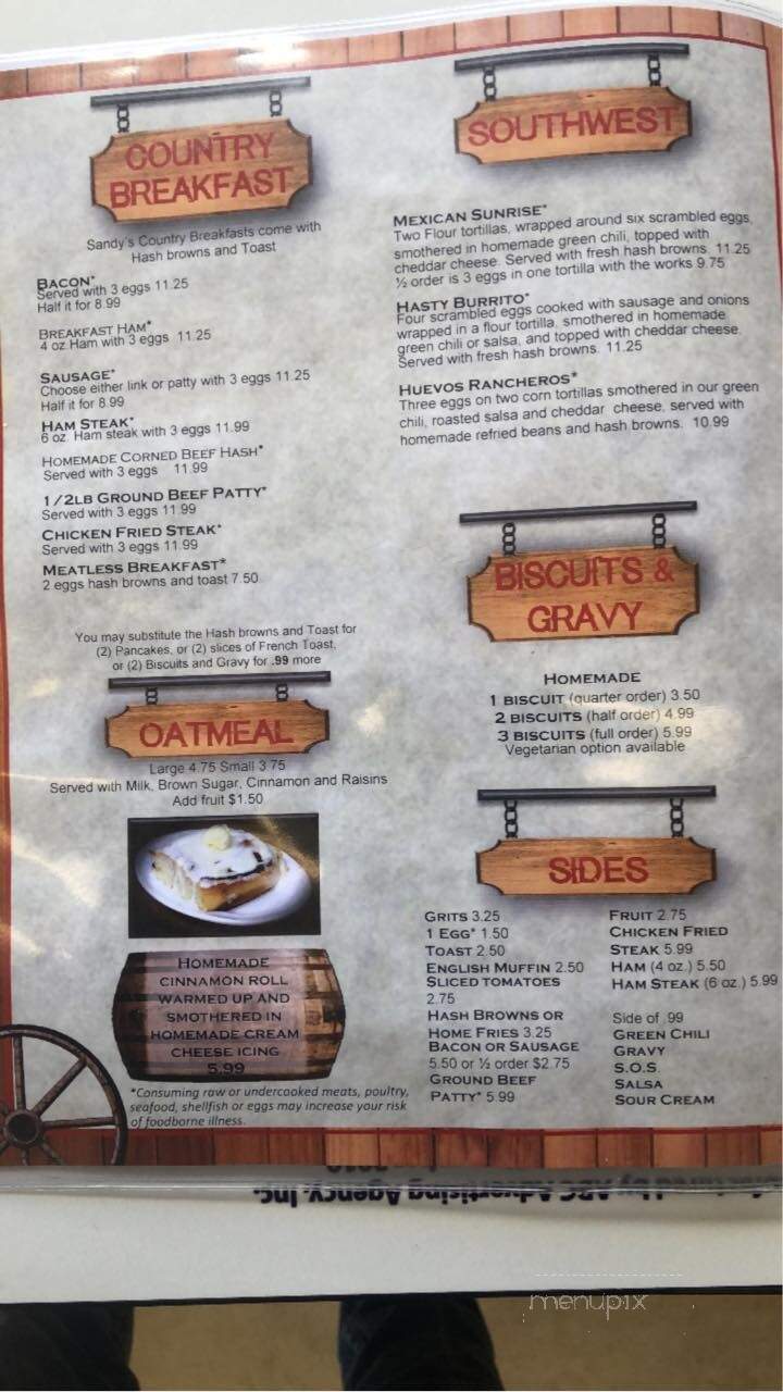 Sandy's Restaurant - Colorado Springs, CO menu_pic