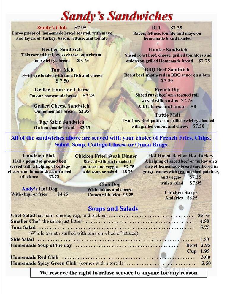 Sandy's Restaurant - Colorado Springs, CO menu_pic