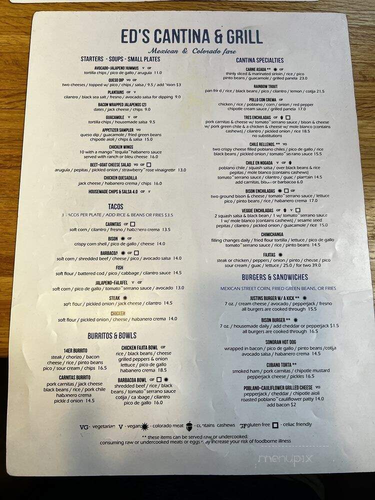 Ed's Cantina & Grill - Estes Park, CO menu_pic