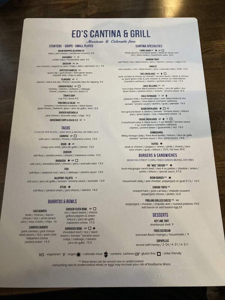 Ed's Cantina & Grill - Estes Park, CO menu_pic