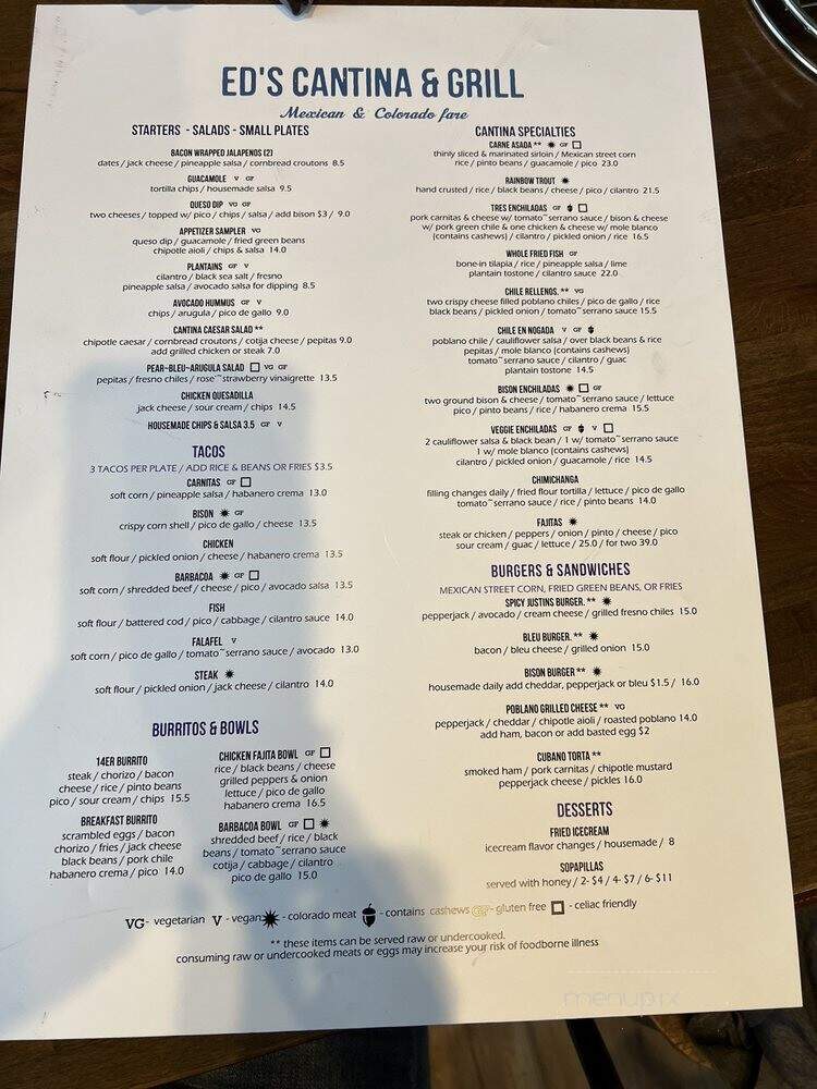 Ed's Cantina & Grill - Estes Park, CO menu_pic