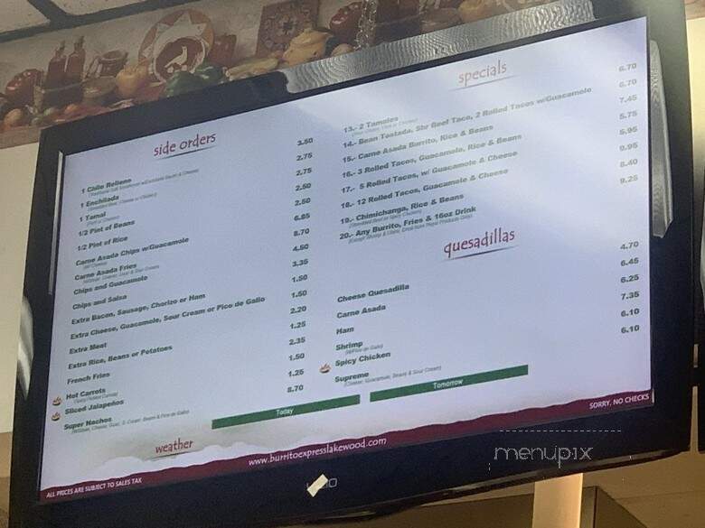Burrito Express - Lakewood, CO menu_pic