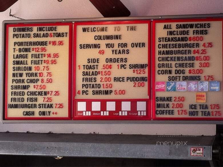 Columbine Steak House & Lounge - Denver, CO menu_pic
