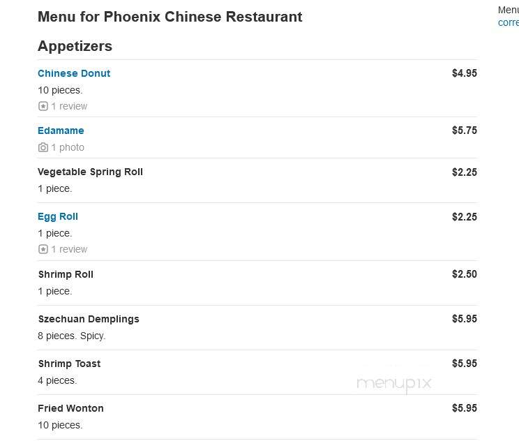 Phoenix Chinese Restaurant - Coventry, CT menu_pic