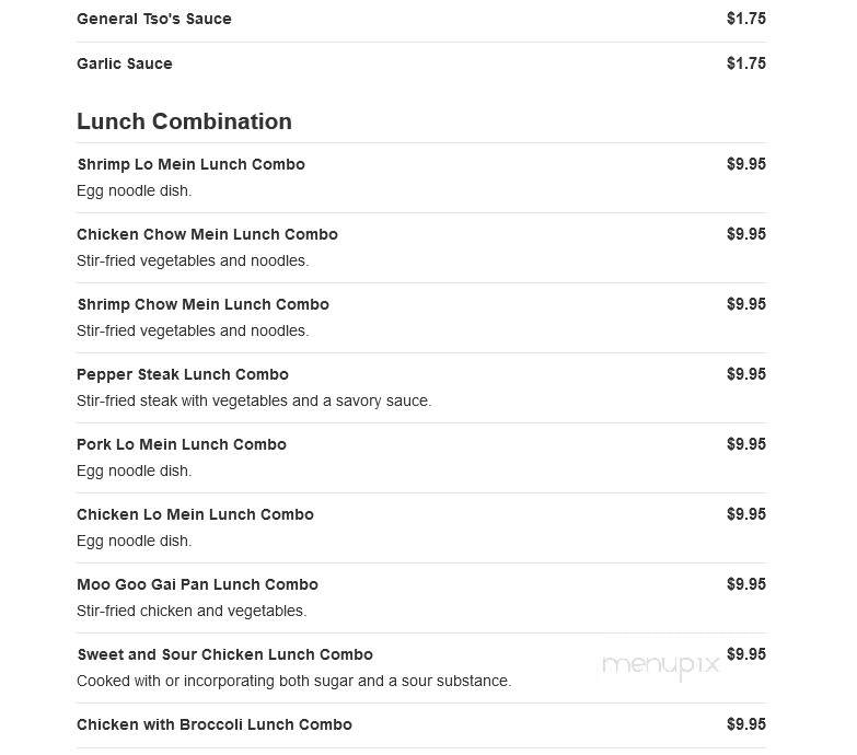 Phoenix Chinese Restaurant - Coventry, CT menu_pic