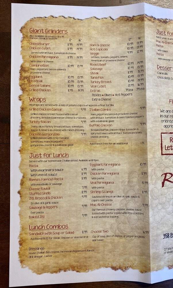 Roma Restaurant & Pizzeria - East Hartford, CT menu_pic