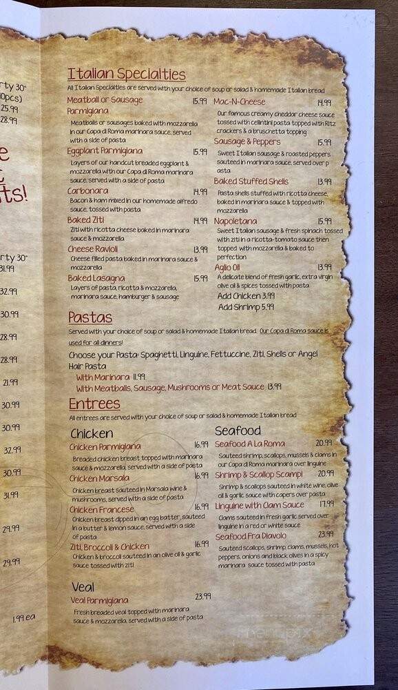 Roma Restaurant & Pizzeria - East Hartford, CT menu_pic