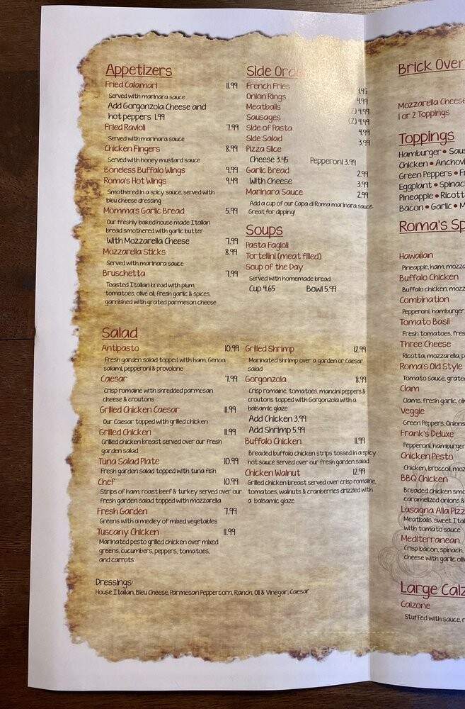 Roma Restaurant & Pizzeria - East Hartford, CT menu_pic